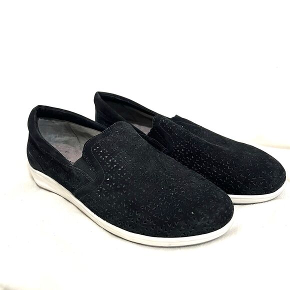 Walking Cradles Slip On Sneakers  Size 12 WW Black Orlean Nubuck Perforated Low - Picture 1 of 8